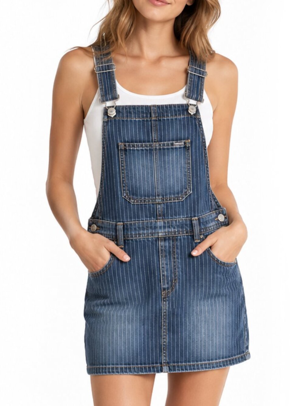 Buffalo David Bitton - vintage-inspired denim overall pin stripe dress